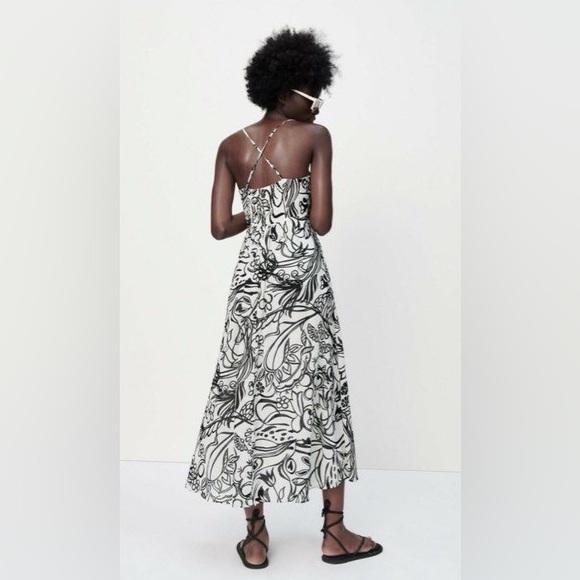 ZARA Black & White Floral Cotton Maxi Dress - Picture 15 of 15